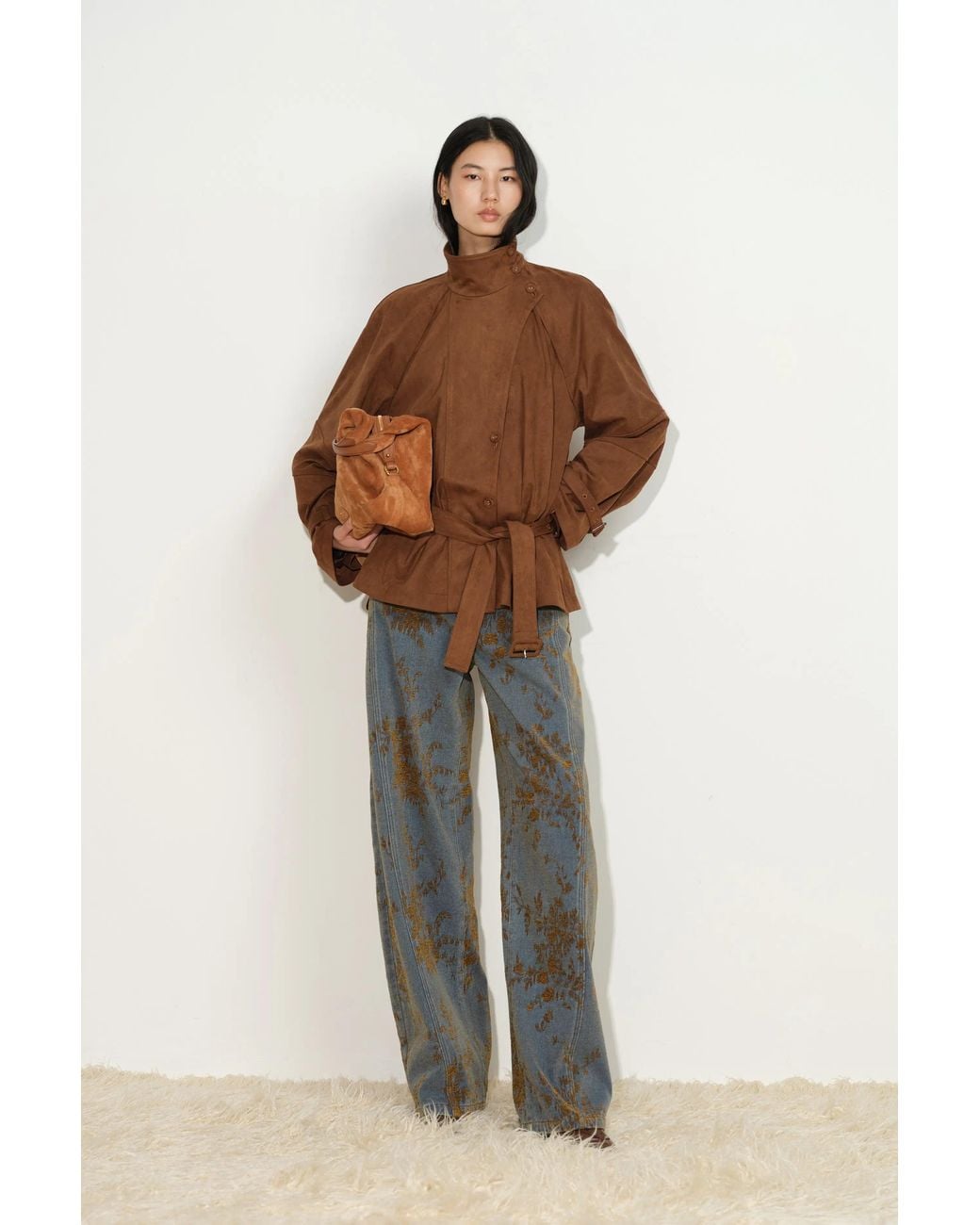 Fabrique Blue Natalie Contrast Flocked Jacquard Barrel Leg Jeans