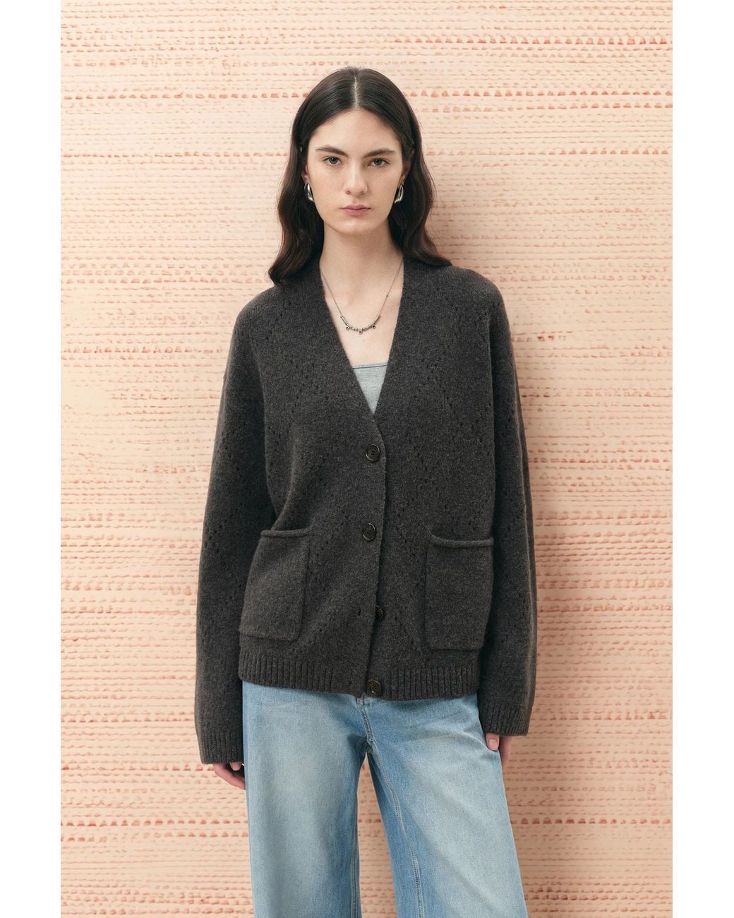 Fabrique Blue Kaia Argyle Openwork Cardigan