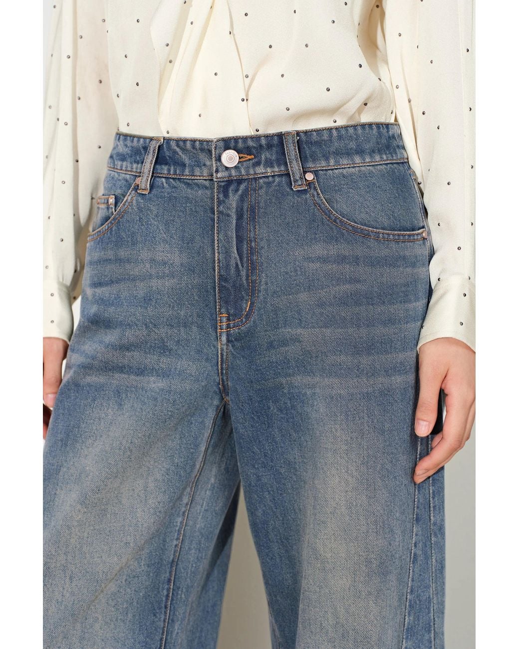 Fabrique Blue Hazel Vintage Deconstructed Barrel Leg Jeans