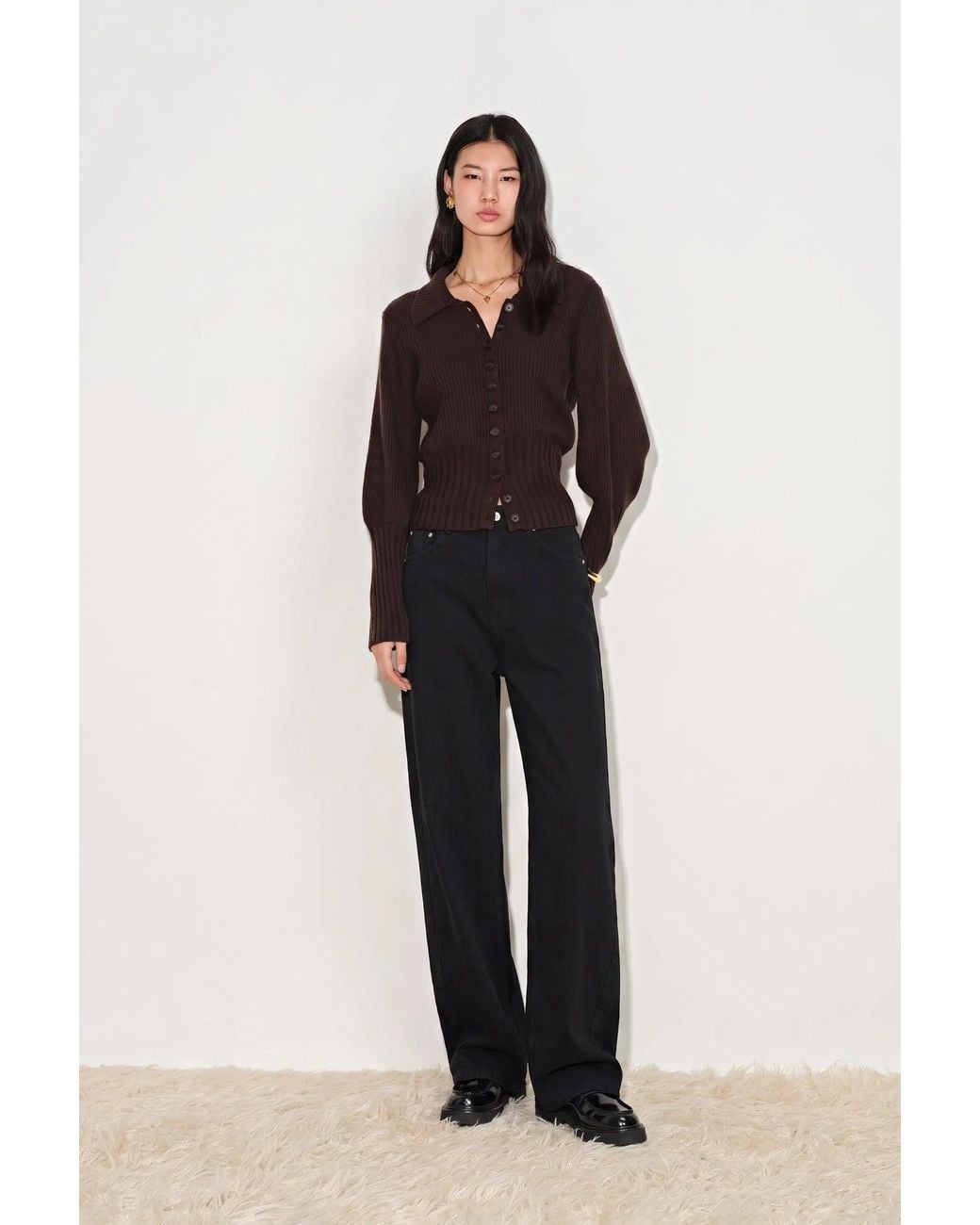 Fabrique Natural Meave Fitted Gigot Sleeves Cardigan