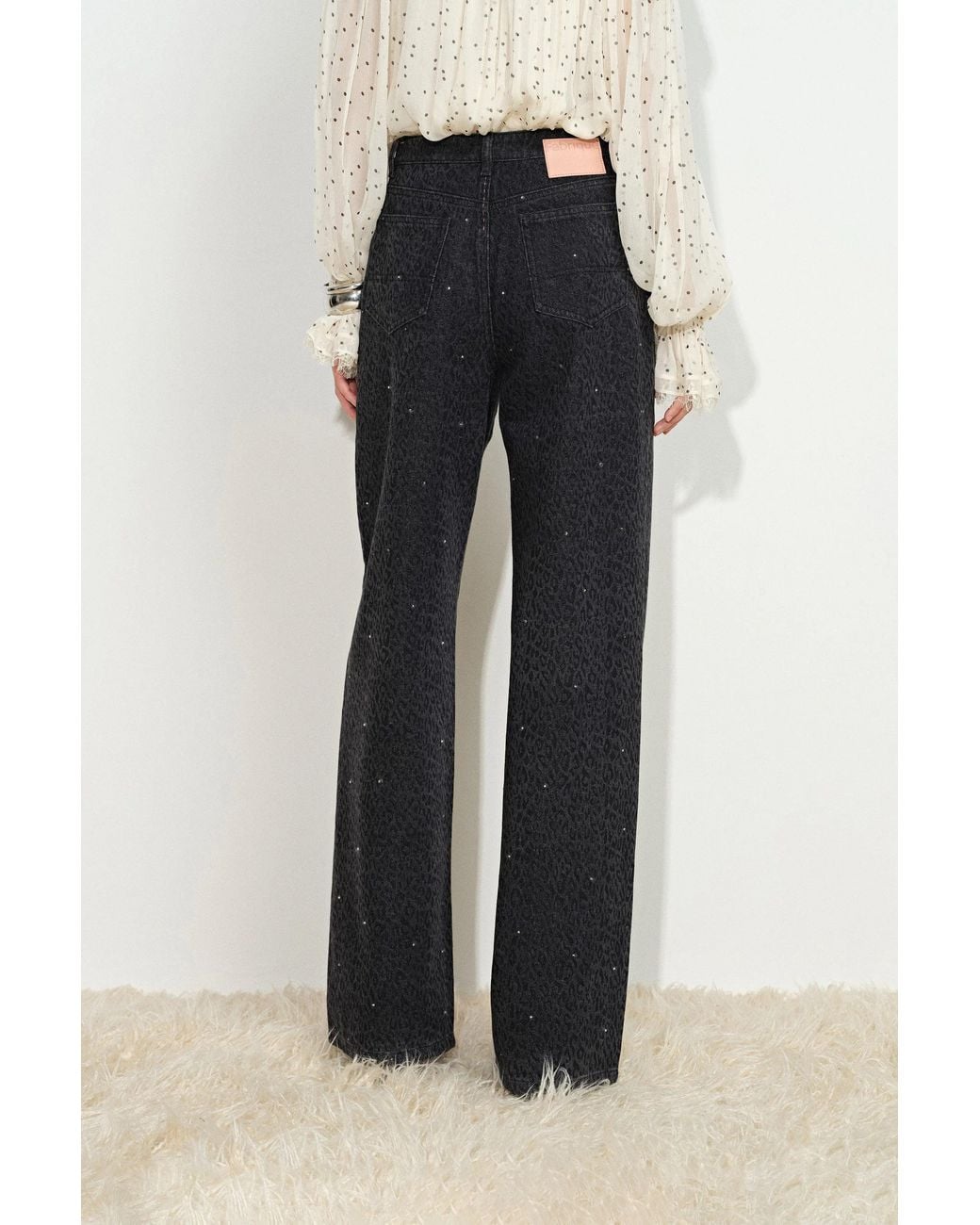 Fabrique Black Zoe Crystal Embellished Leopard Print Jeans