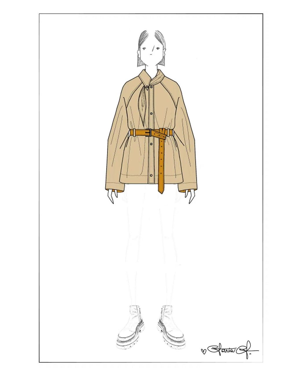Fabrique Natural Daisy Scarf Collar Trench Coat