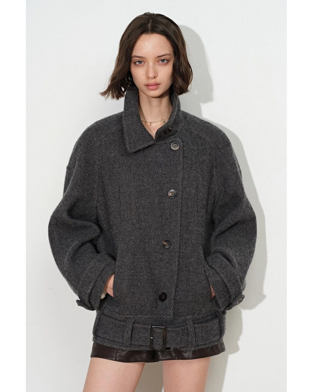 Fabrique Black Hildegard Belted Cropped Coat