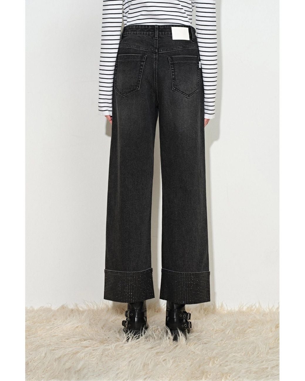 Fabrique Black Grazia Crystal Studded Cropped Straight Leg Jeans