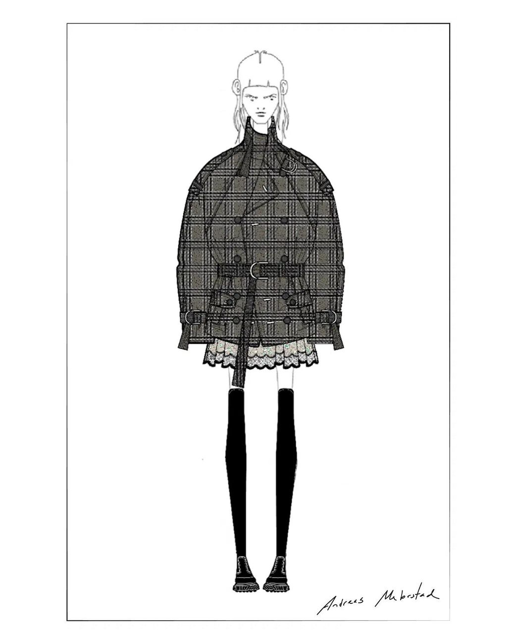 Fabrique Black Ainsley Plaid Belted Stand Collar Jacket
