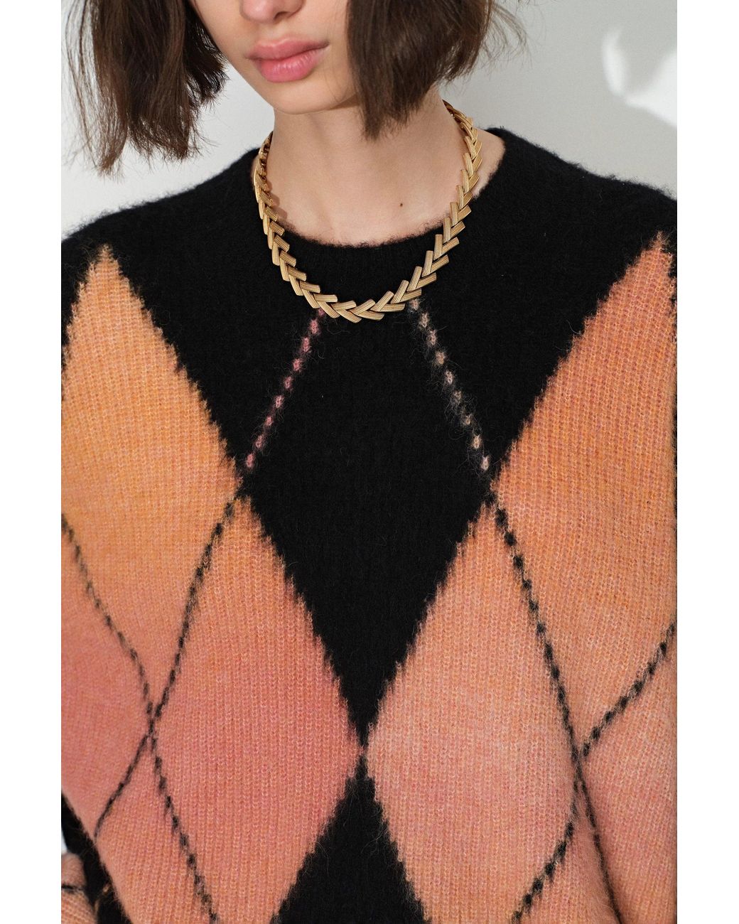 Fabrique Orange Monica Space Dyed Argyle Sweater