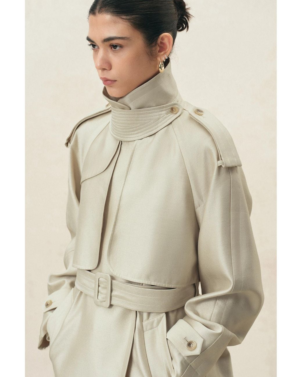 Fabrique Natural Elsa Belted Oversized Cropped Trench Coat