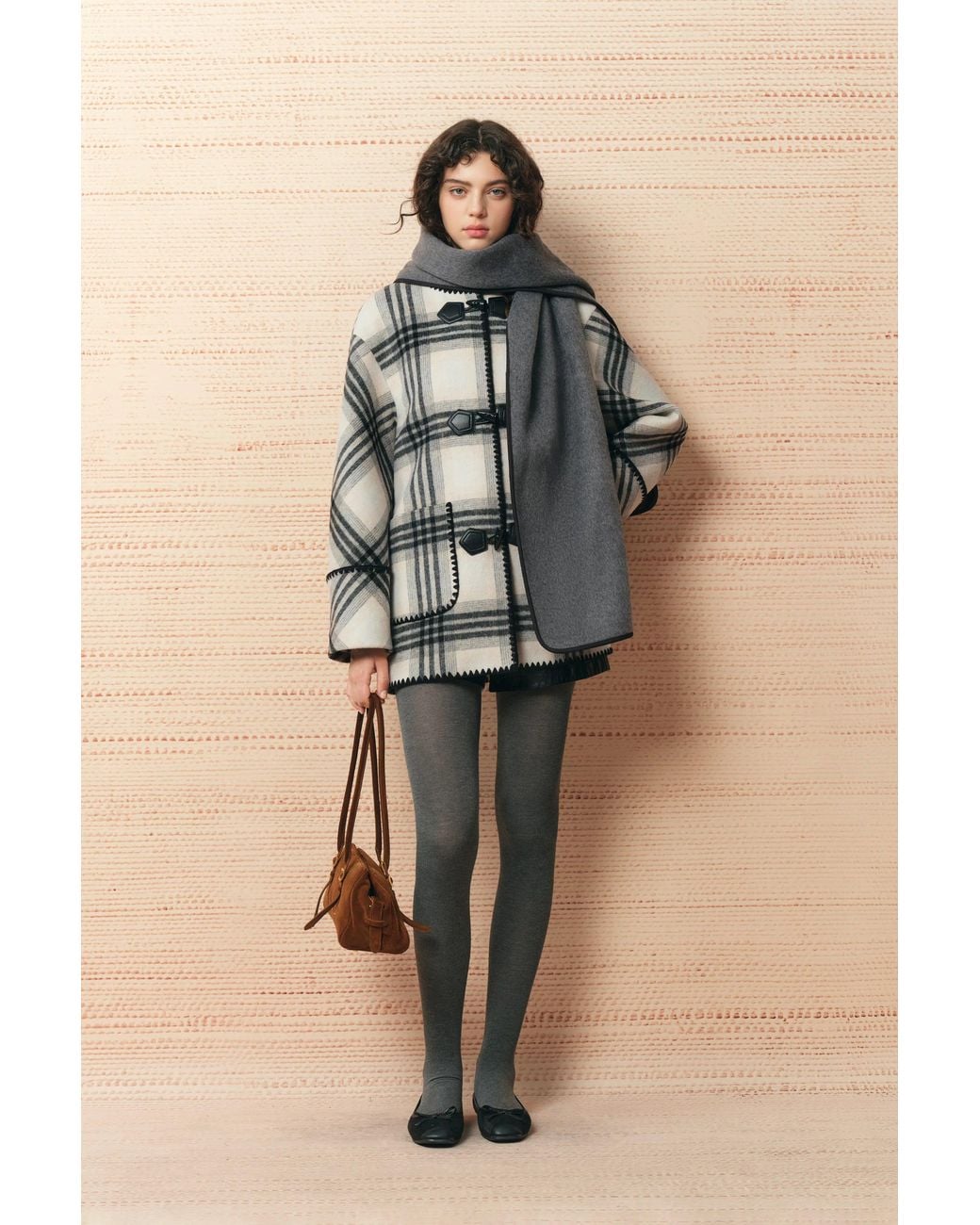 Fabrique Green Abigail Embroidery Plaid Belted Coat