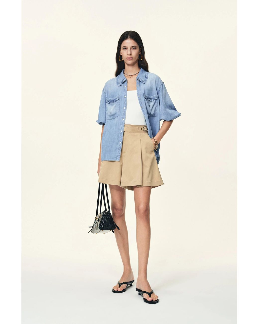 Fabrique Blue Judy Ruffle Trim Puff Sleeve Shirt