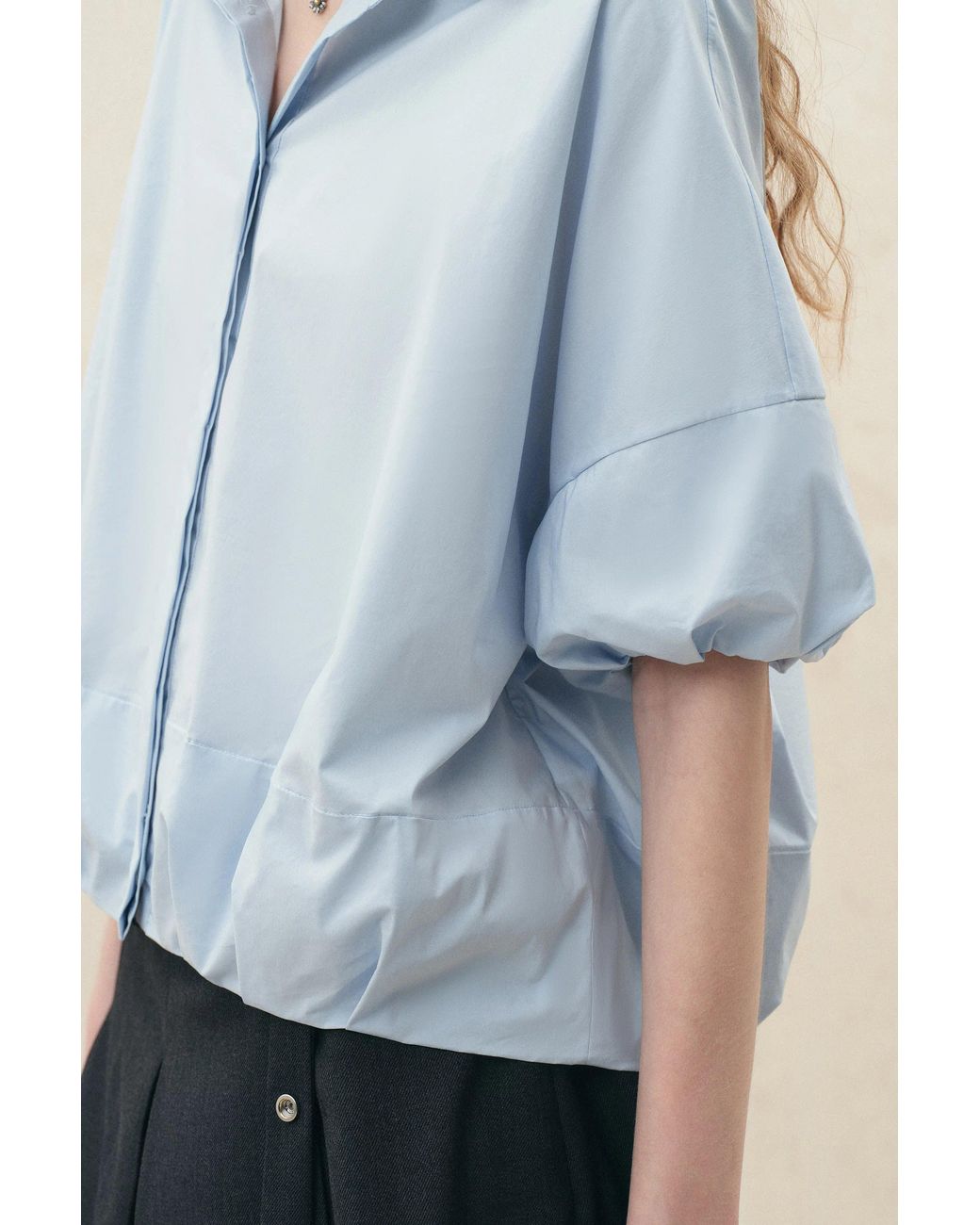 Fabrique Blue Claire Bubble Puff Sleeve Shirt
