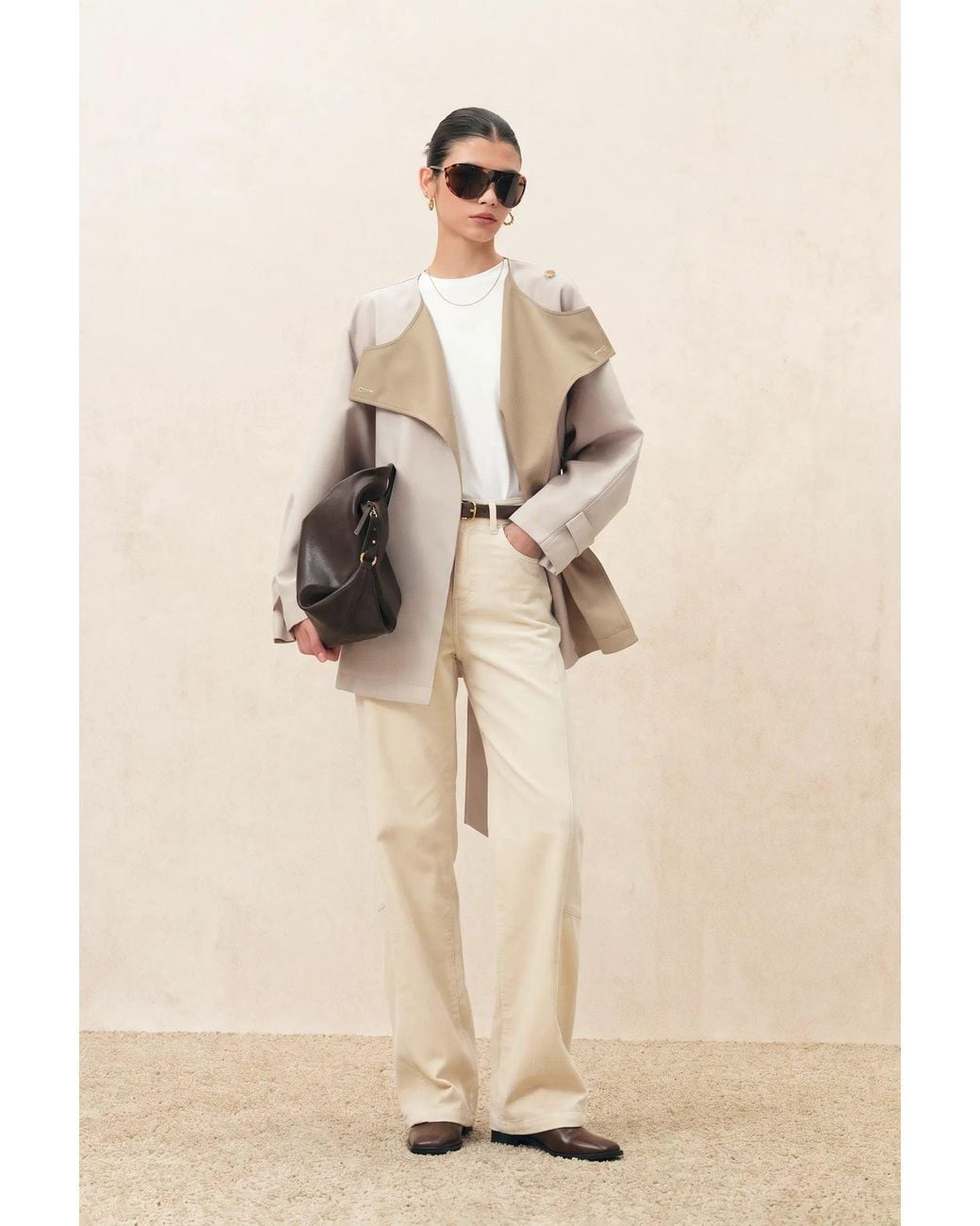 Fabrique Natural Hilda Single Breasted Crop Trench Coat