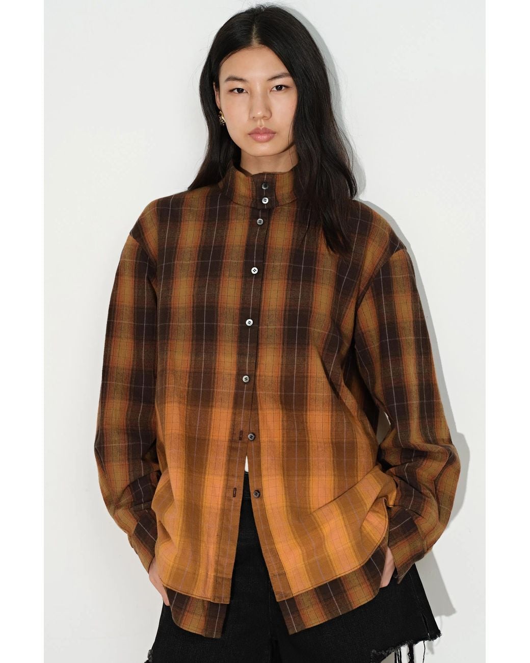 Fabrique Natural Meliora Gradient Plaid Faux Layered Shirt
