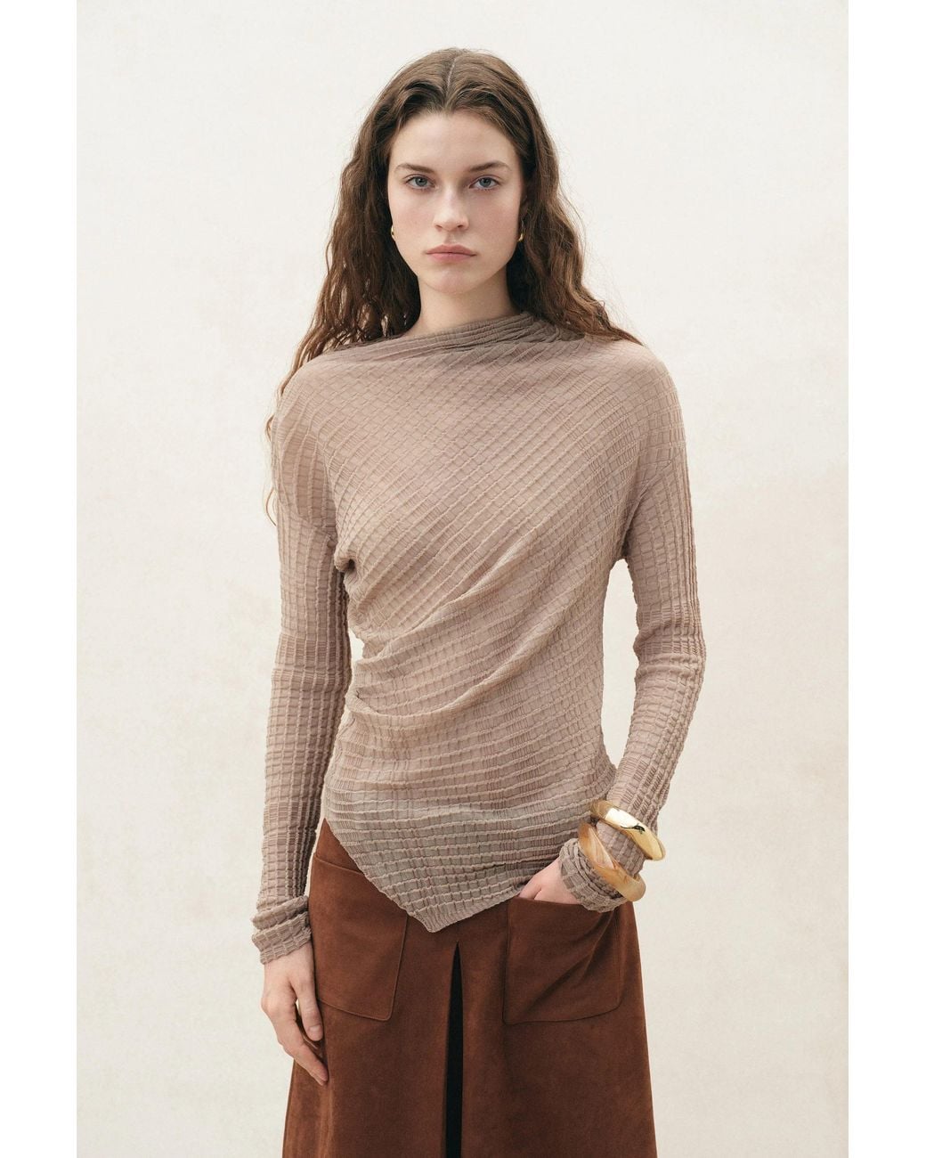 Fabrique Natural Severine Runched Sheer Top