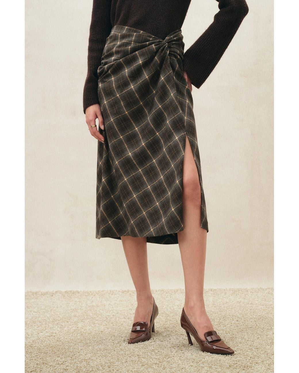 Fabrique Multicolor Tessa Plaid Twist Front Split Skirt
