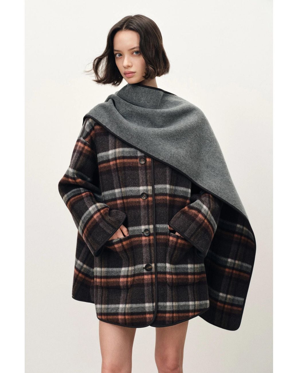 Fabrique Green Cecilia Reversible Scarf Cape Coat