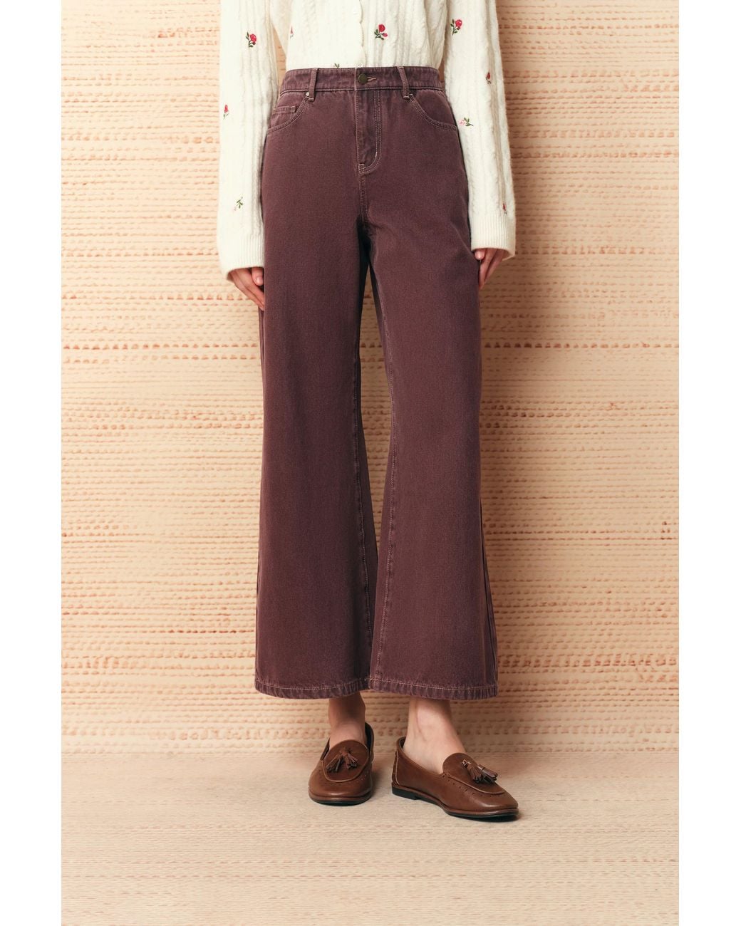 Fabrique Brown Elowen Cropped Straight Leg Jeans