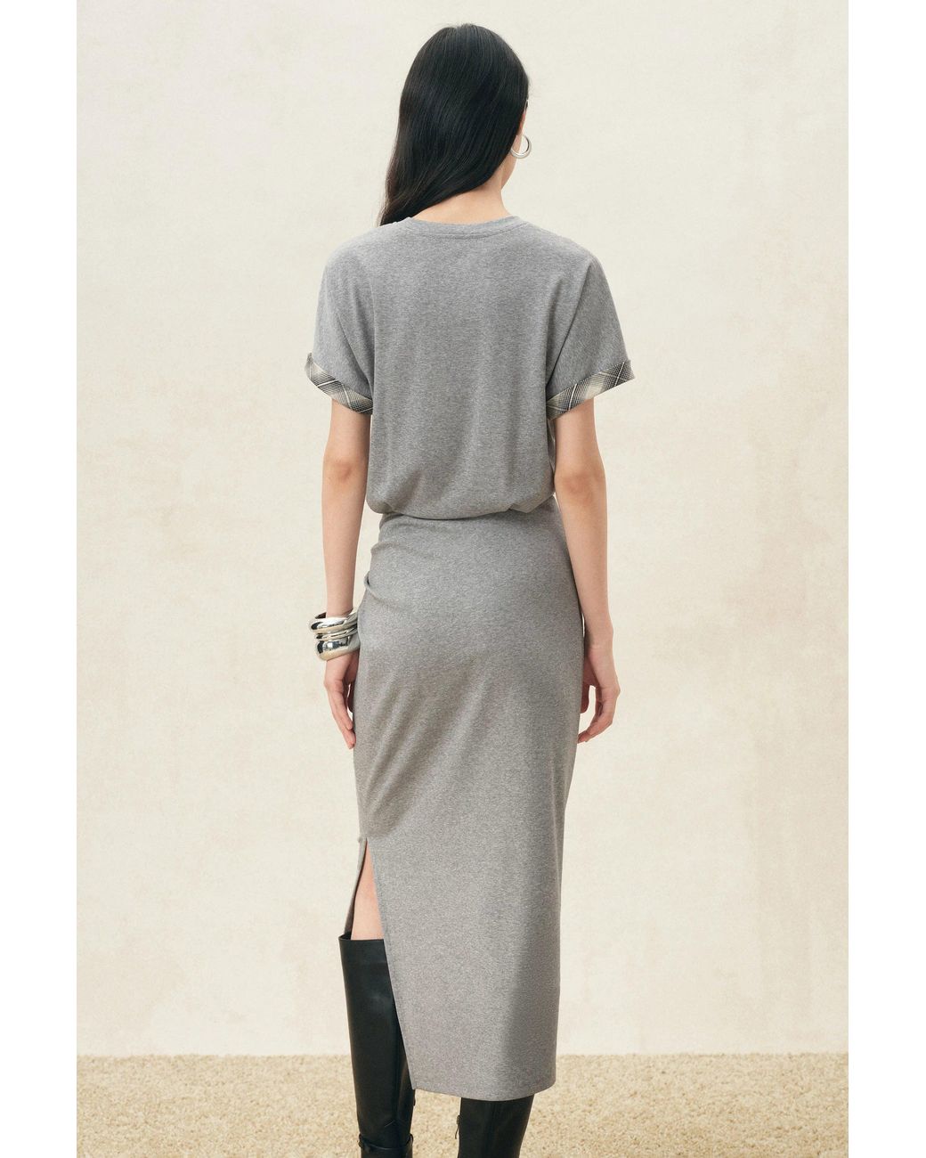 Fabrique Natural Clara Plaid Hem T-Shirt Dress