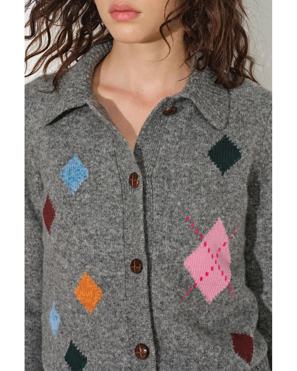 Fabrique Gray Sidonie Argyle Lapel Cardigan