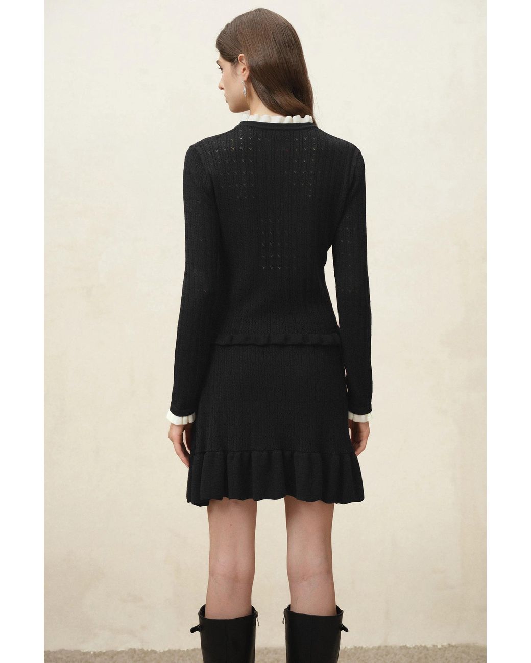 Fabrique Black Irene Scalloped Crochet Openwork Midi Skirt