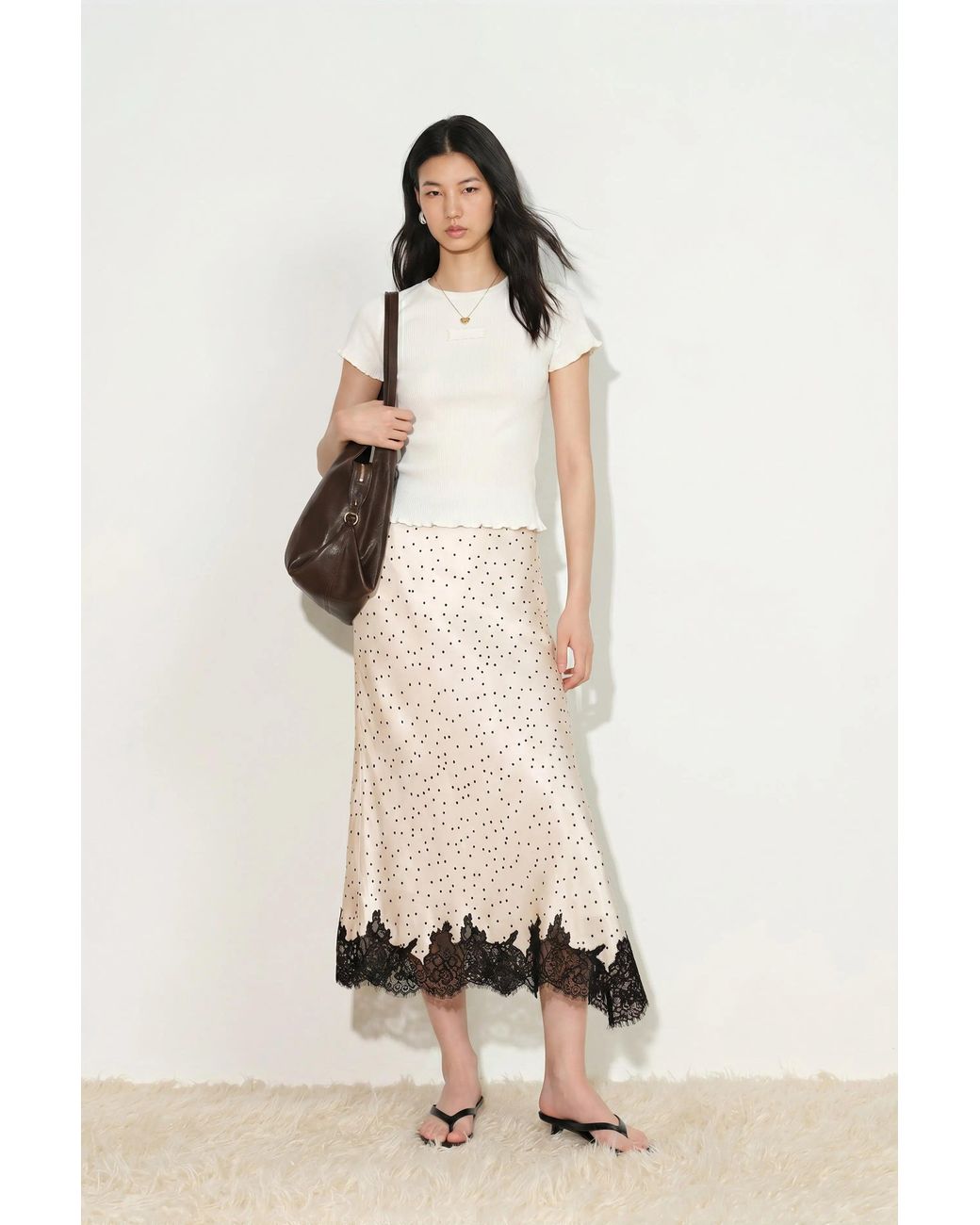 Fabrique Black Sonnet Polka Dot Lace Trim Skirt