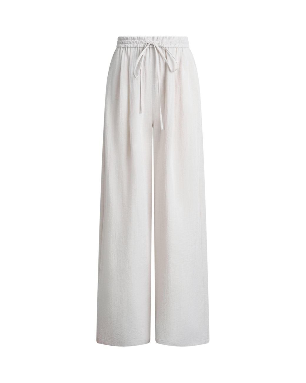 Fabrique Gray Eva Ivory Ruched Drawstring Wide Leg Casual Pants