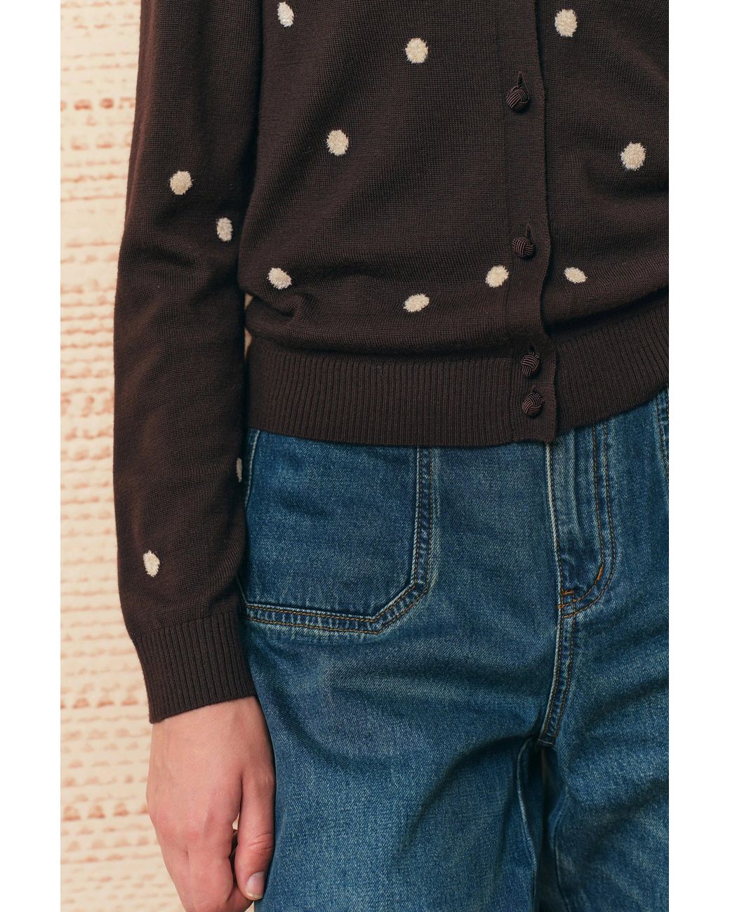 Fabrique Blue Zoe Contrast Polka Dot Cardigan