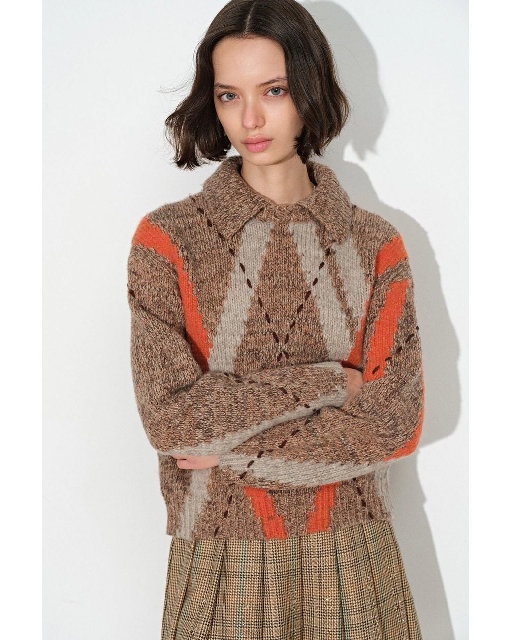 Fabrique Orange Sulwen Vintage Argyle Sweater