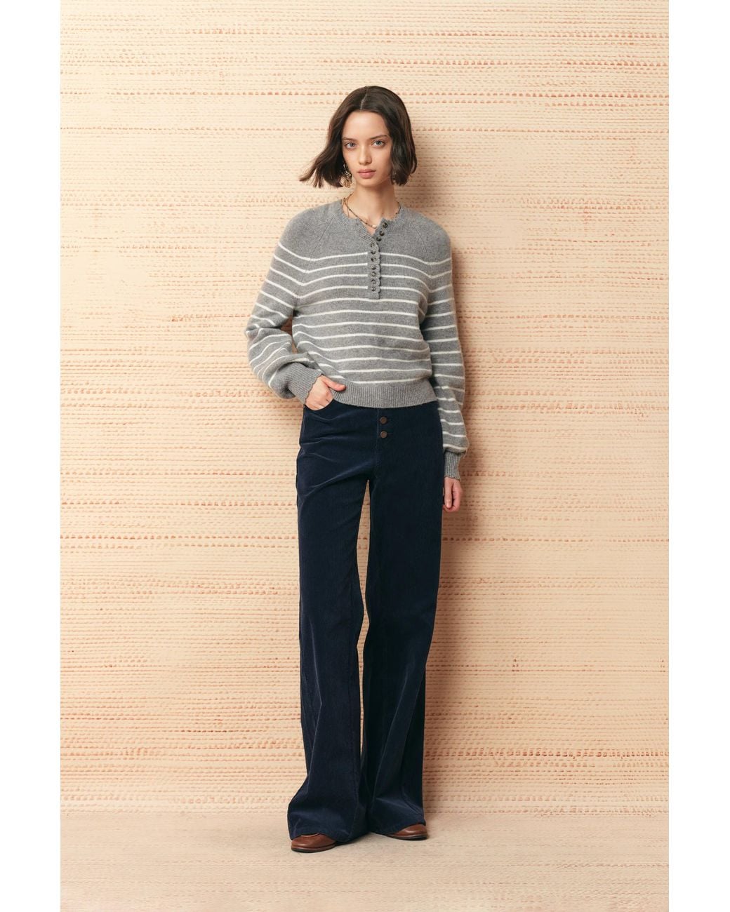 Fabrique Blue Rhea Striped Henley Sweater