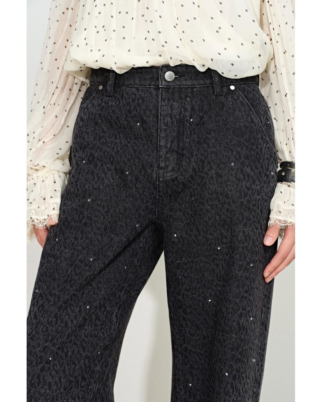 Fabrique Black Zoe Crystal Embellished Leopard Print Jeans