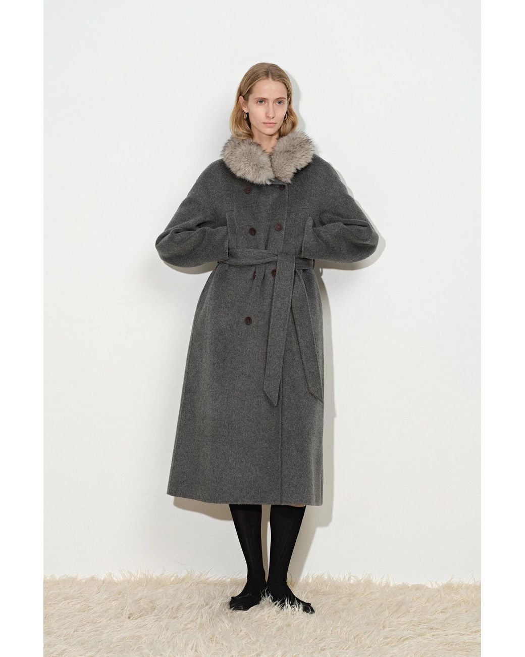 Fabrique Gray Tullia Belted Cocoon Long Coat