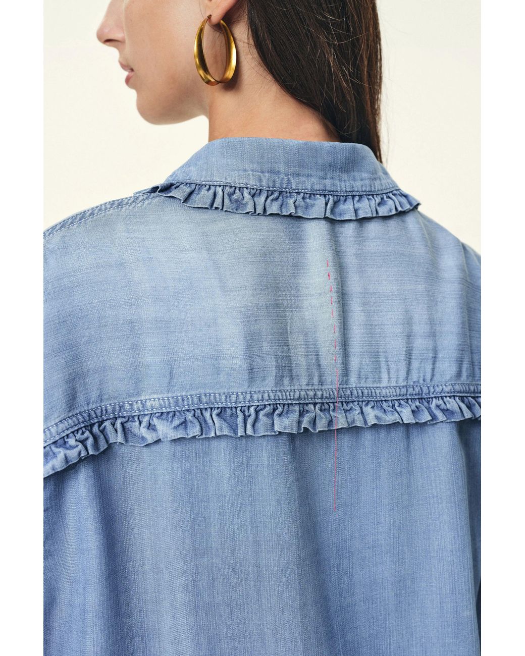 Fabrique Blue Judy Ruffle Trim Puff Sleeve Shirt