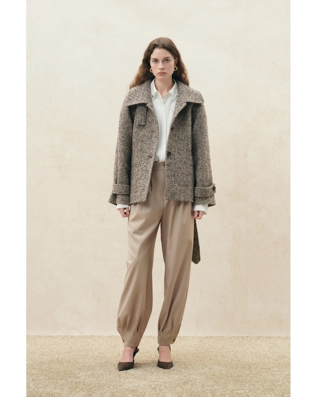 Fabrique Natural Eleanor Flecked Herringbone Cropped Coat