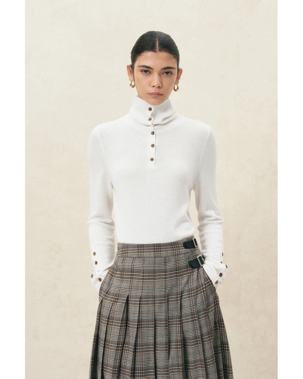 Fabrique Blue Kira Button Turtleneck Top