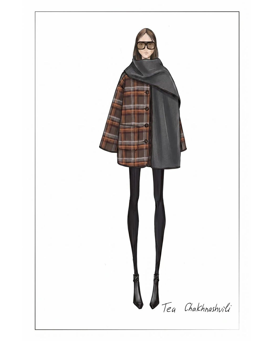 Fabrique Green Cecilia Reversible Scarf Cape Coat