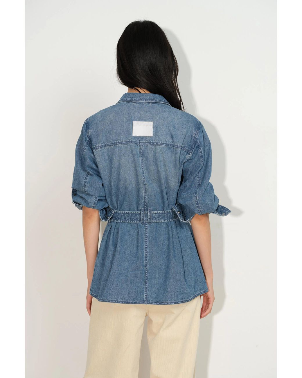 Fabrique Blue Iris Belted Safari Shirt Jacket