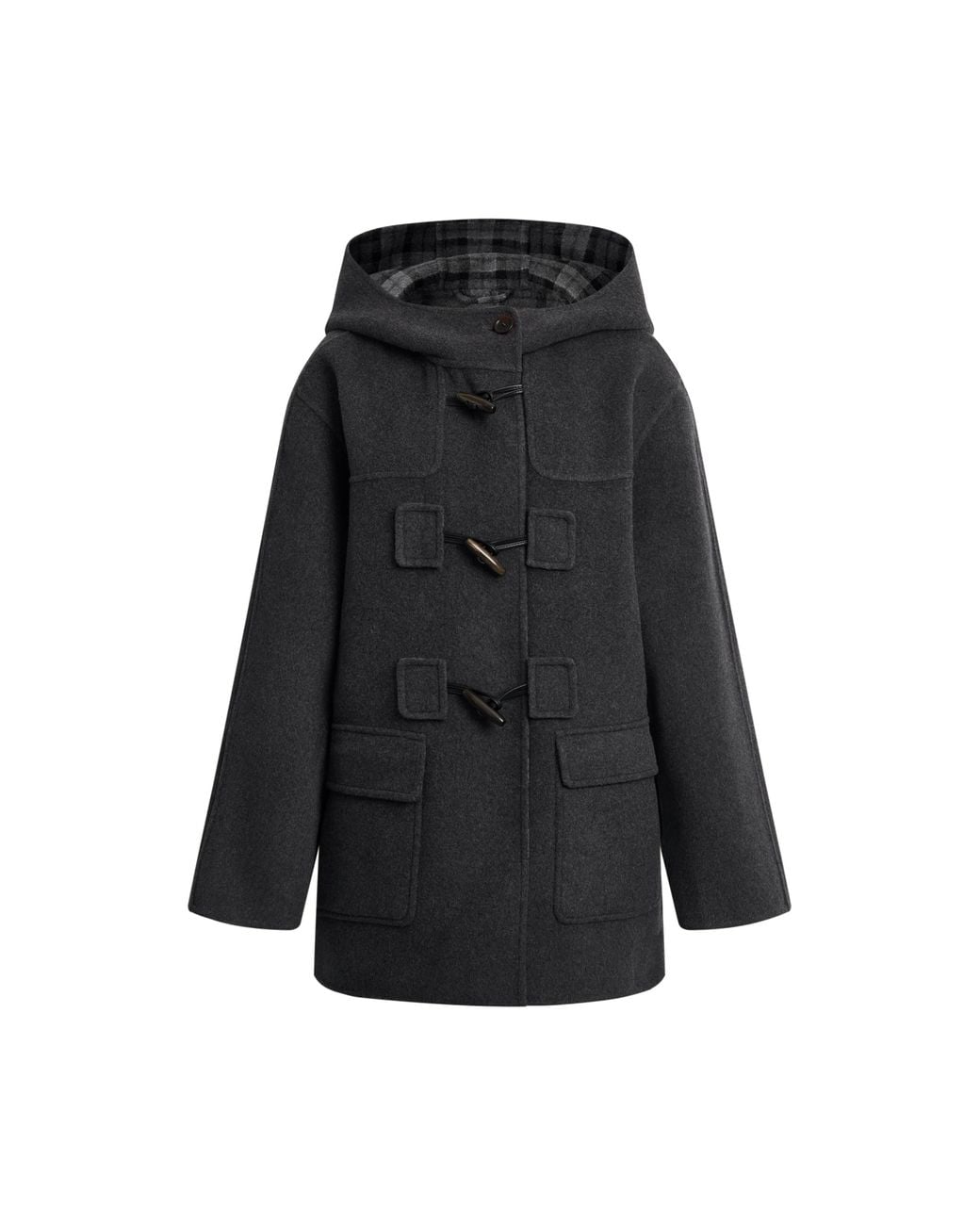 Fabrique Black Aeliana Plaid Hooded Midi Coat