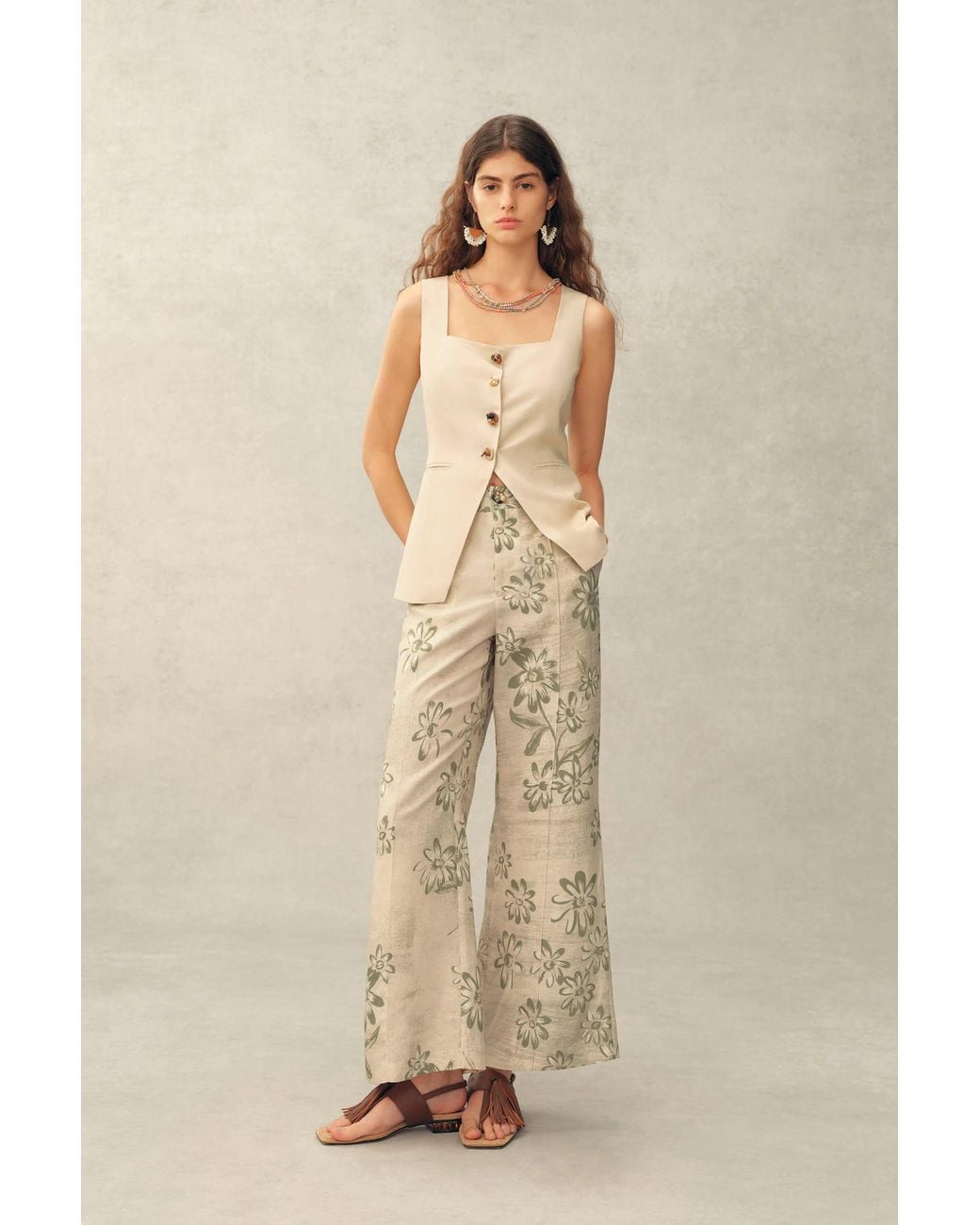 Fabrique Natural Diana Handwork Beads Crop Flare Pants