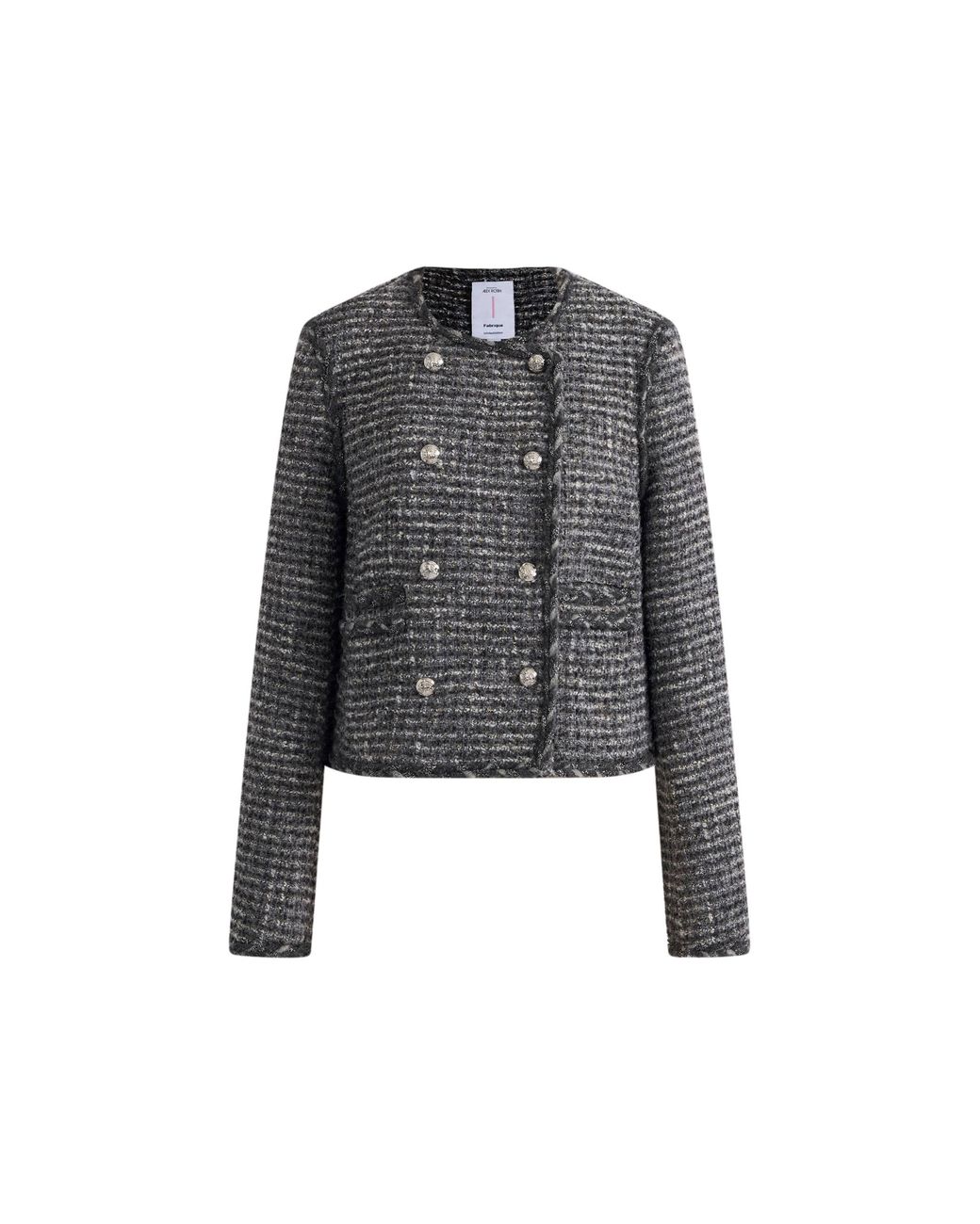 Fabrique Blue Sloane Double Breasted Metallic Trim Tweed Jacket