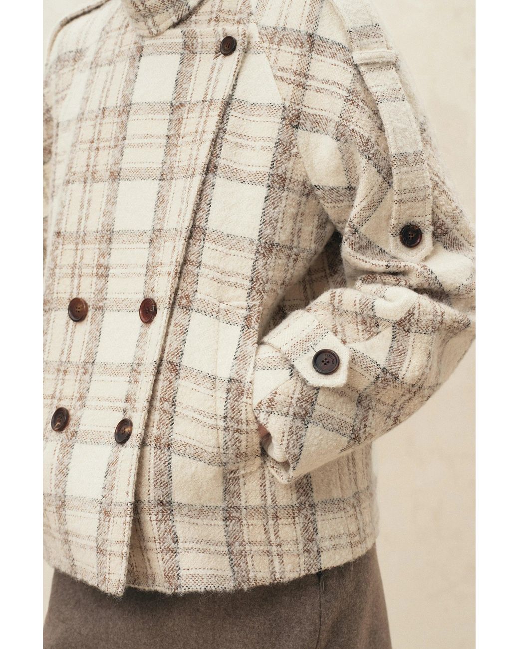 Fabrique Natural Fleur Textured Plaid Cropped Coat