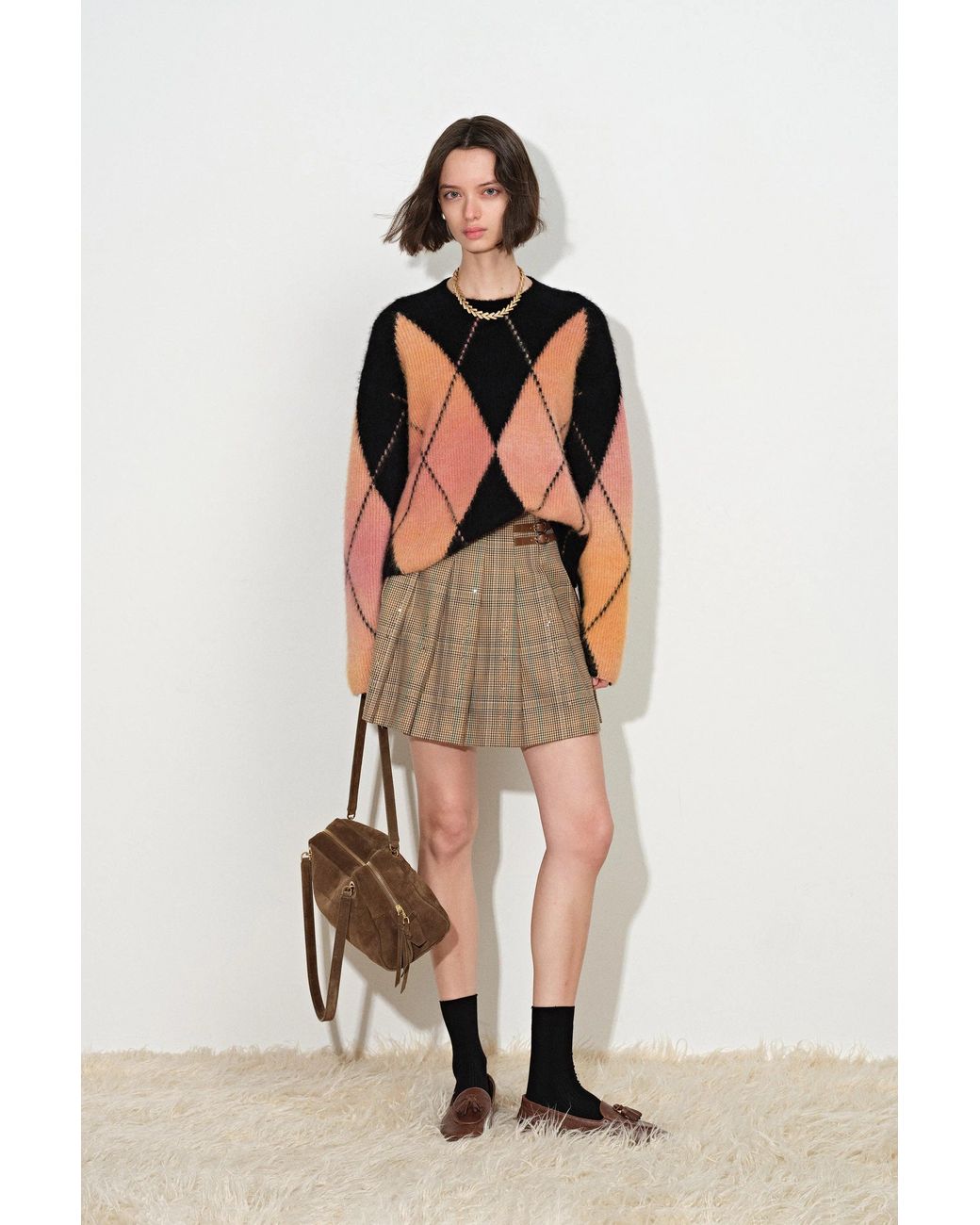 Fabrique Orange Monica Space Dyed Argyle Sweater
