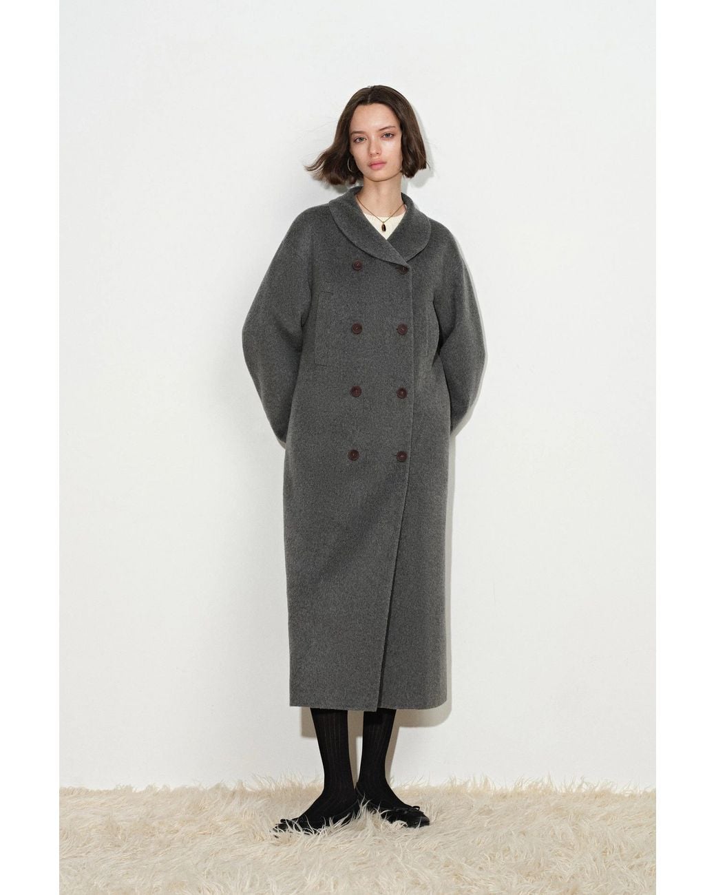 Fabrique Gray Tullia Belted Cocoon Long Coat