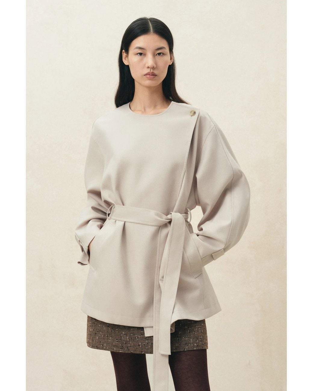 Fabrique Natural Hilda Single Breasted Crop Trench Coat