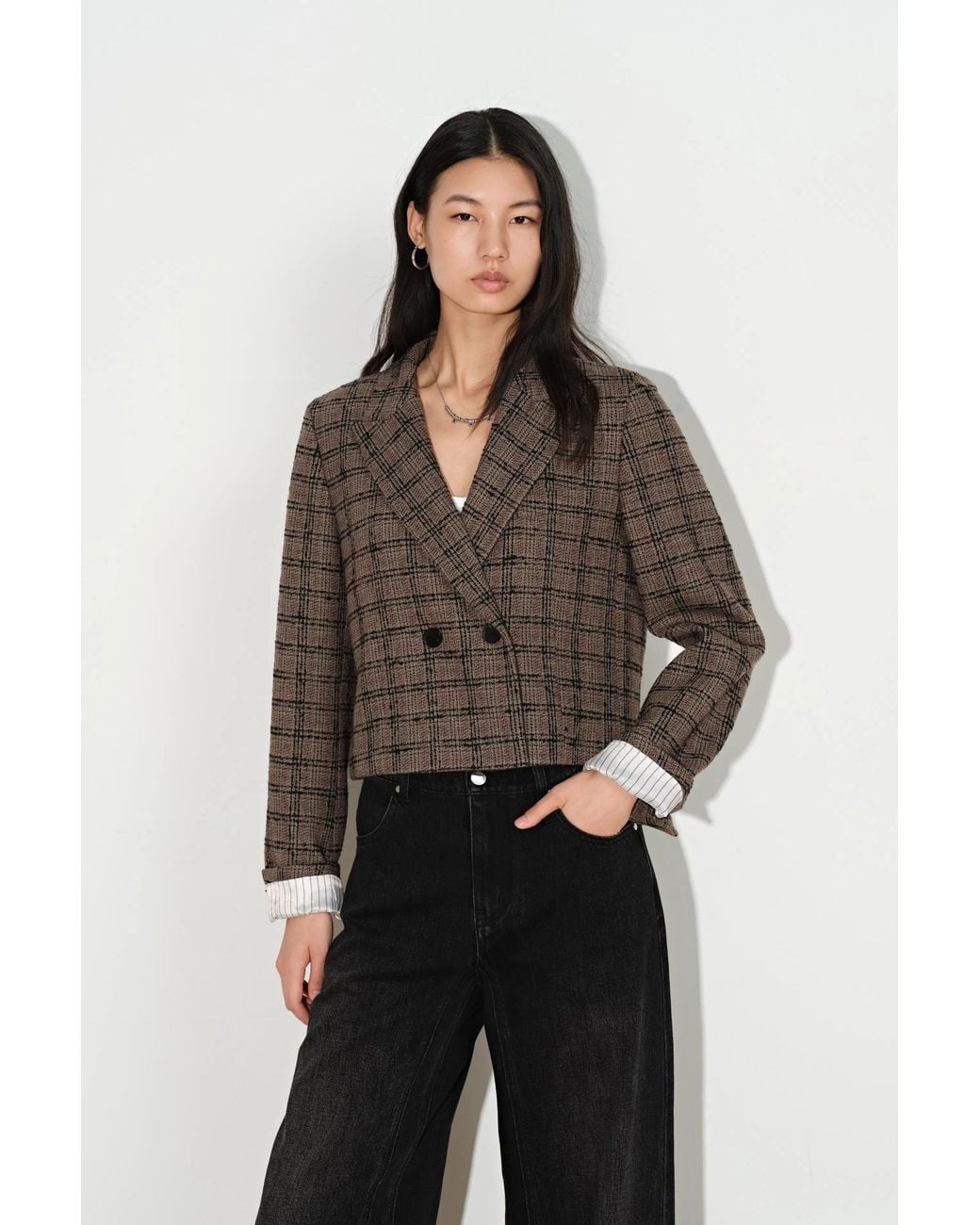 Fabrique Multicolor Amber Plaid Cropped Blazer