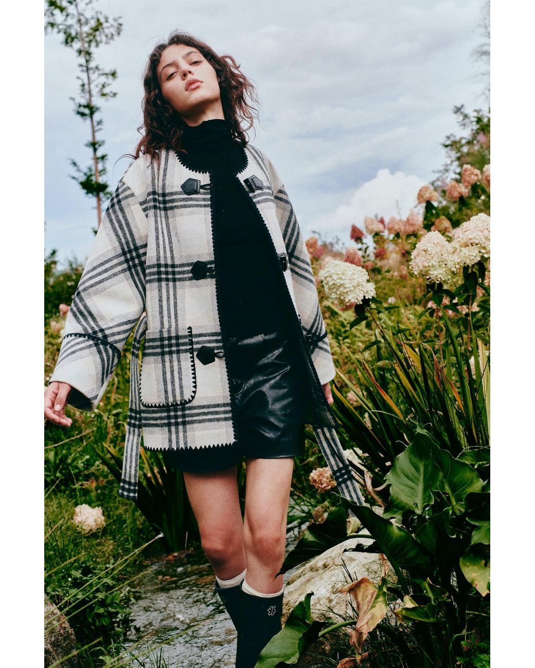 Fabrique Green Abigail Embroidery Plaid Belted Coat