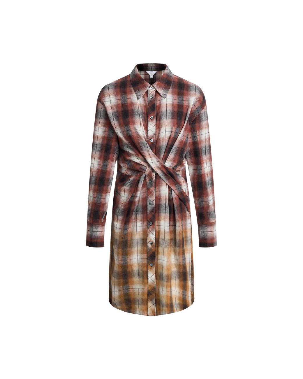 Fabrique Natural Marcella Plaid Ombré Twist Front Shirt Dress