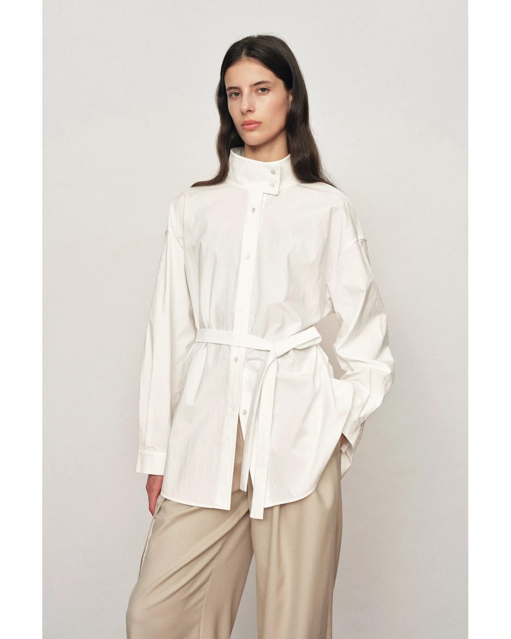 Fabrique Natural Pearl Oversized Belted Shirt Jacket