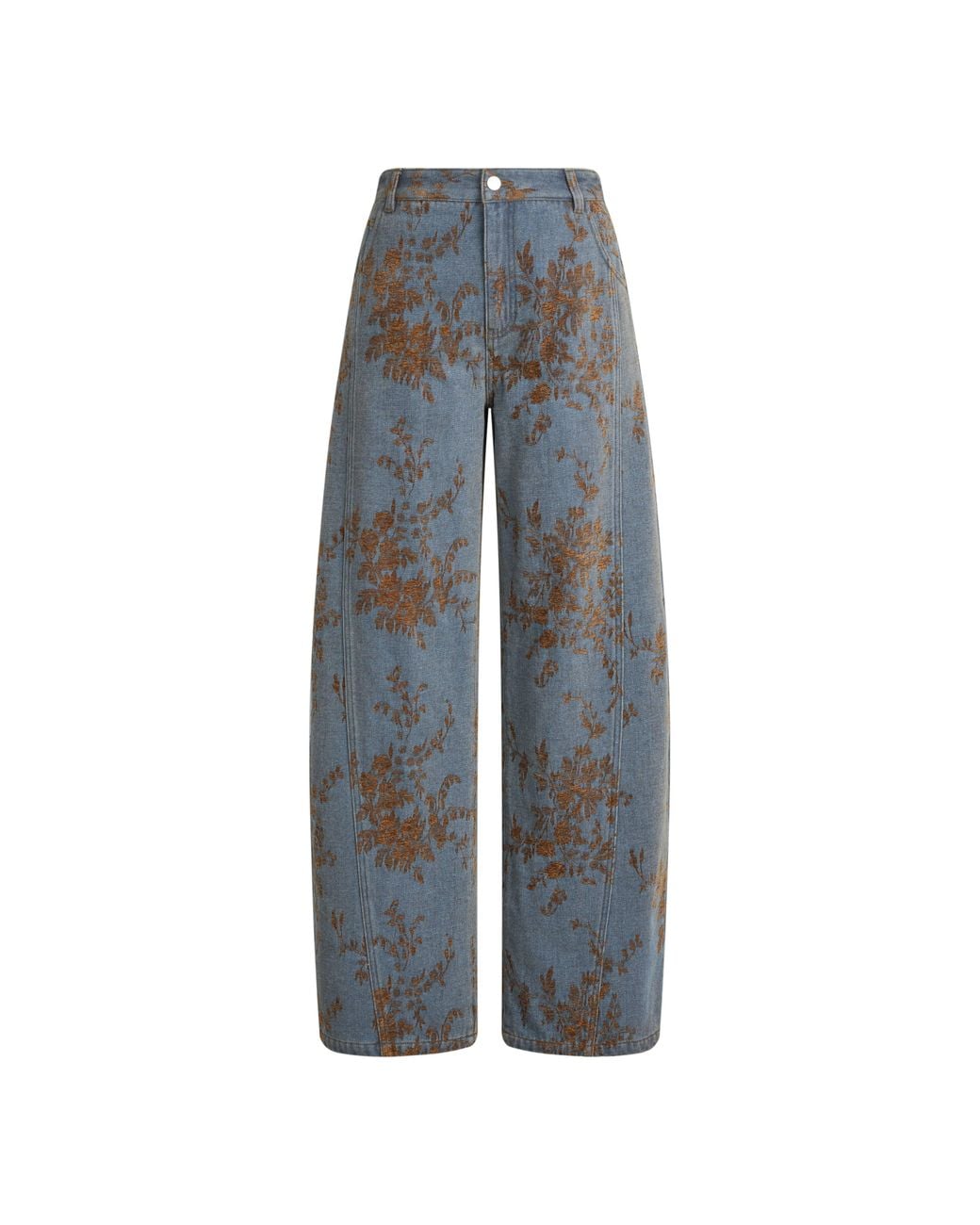 Fabrique Blue Natalie Contrast Flocked Jacquard Barrel Leg Jeans