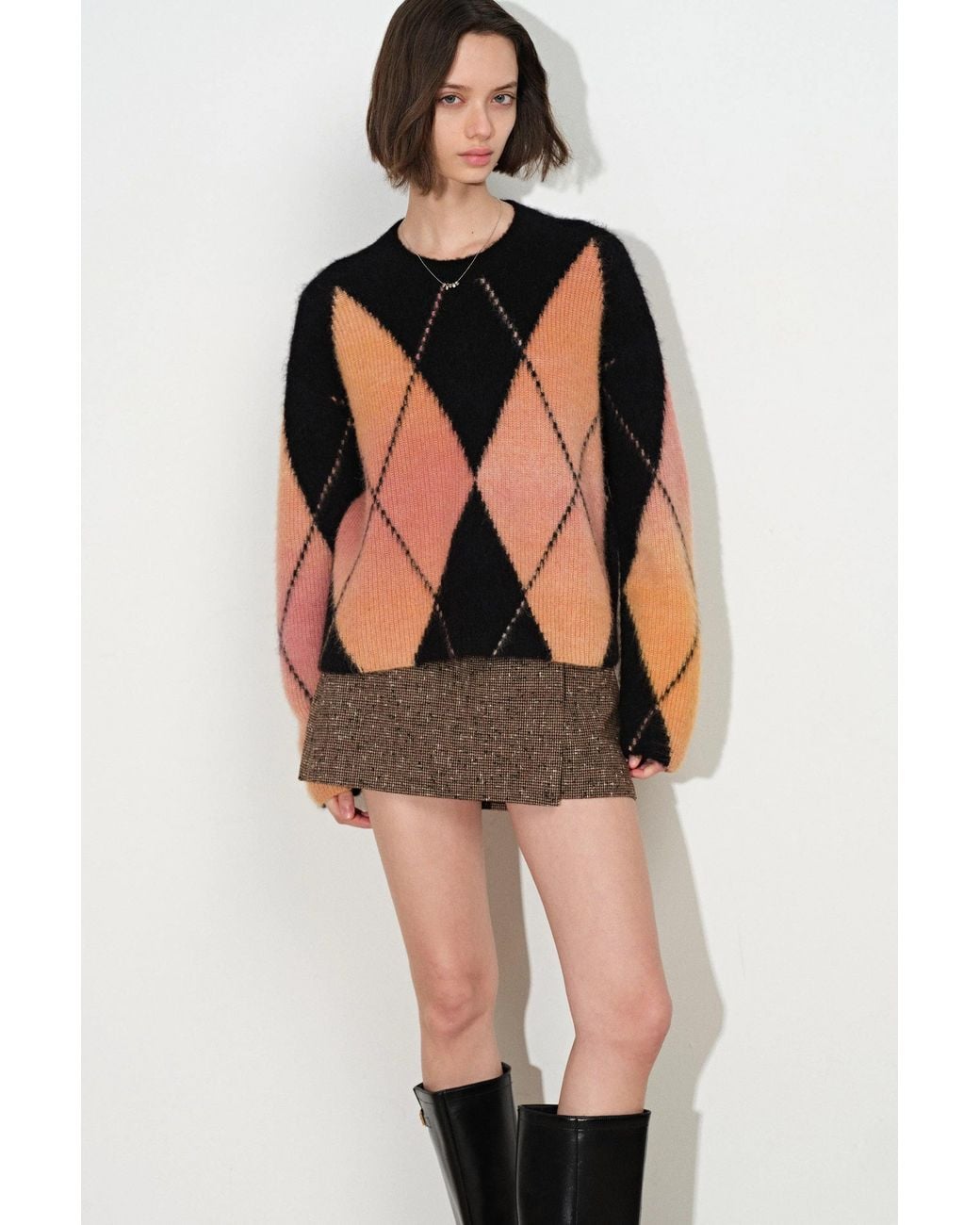 Fabrique Orange Monica Space Dyed Argyle Sweater