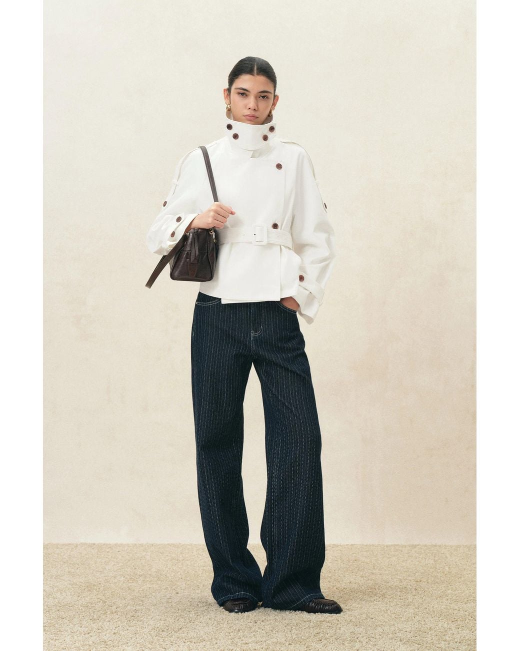Fabrique Natural Minsmere Structured Belted Cropped Trench Coat