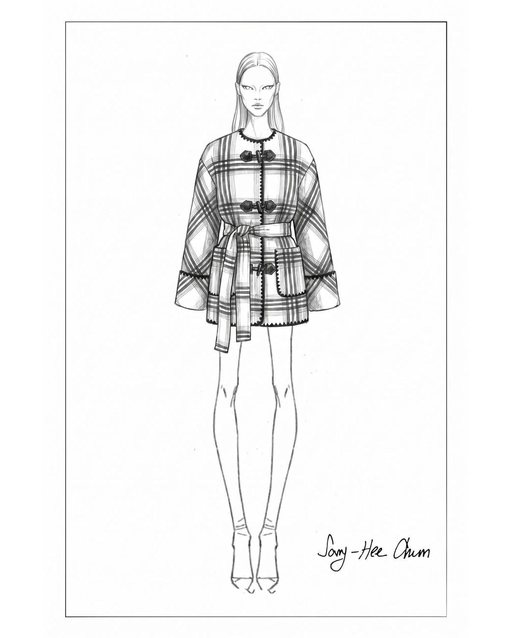 Fabrique Green Abigail Embroidery Plaid Belted Coat